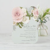 Blush Rose Bläschen Sukkuläres Foto Save the Date Einladung (Stehend Vorderseite)