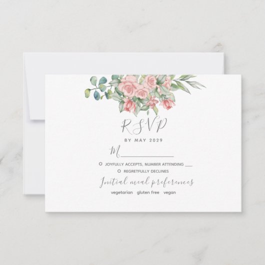 Blush Rose Bloral Dusty Pink Hochzeit RSVP Karte (Vorderseite)