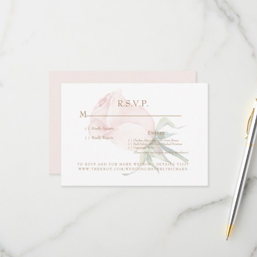 Blush Rose Bloral Simple Wedding RSVP Card (Vorderseite/Rückseite Beispiel)