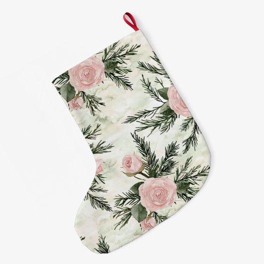Blush Rose Bloral Weihnachten Großer Weihnachtsstrumpf (Rückseite (Hängend))