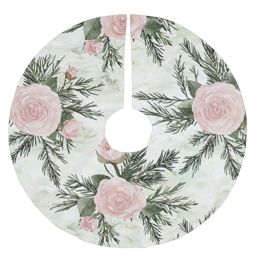 Blush Rose Bloral Weihnachten Polyester Weihnachtsbaumdecke (Vorderseite)