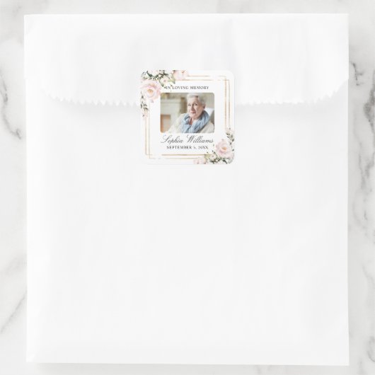 Blush Rose Blume Gedächtnisbeerdigung Platz Sticke Quadratischer Aufkleber (Tasche)