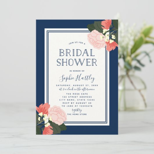 Blush Rose Blumendusche Einladung (Stehend Vorderseite)