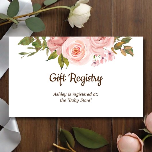 Blush Rose Blumengeschenk Registry Baby Dusche Begleitkarte