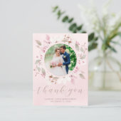 Blush Rose Blumenreath Wedding Foto Vielen Dank Postkarte (Stehend Vorderseite)