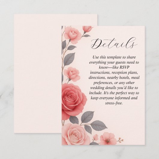Blush-Rose Blumenzettel Begleitkarte (Vorne/Hinten)