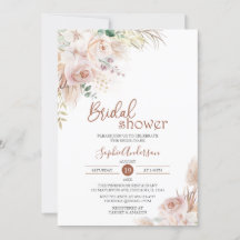 Blush Rose Boho Pampas Grass Brautparty Invitat