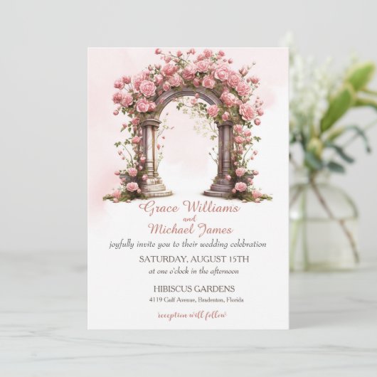 Blush Rose Boho Wedding Arch Einladung (Stehend Vorderseite)