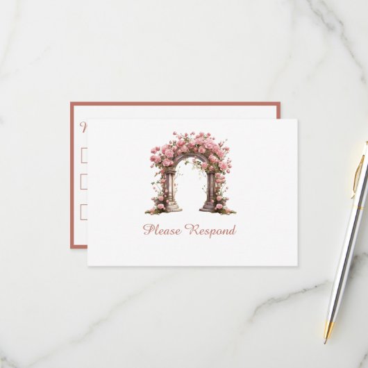 Blush Rose Boho Wedding Arch Wedding RSVP Karte (Vorderseite/Rückseite Beispiel)