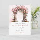 Blush Rose Boho Wedding Arch Wedding Save The Date (Stehend Vorderseite)