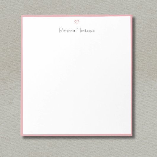 Blush Rose Border and Heart Custom Script Name Notizblock