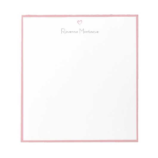 Blush Rose Border and Heart Custom Script Name Notizblock (Vorderseite)