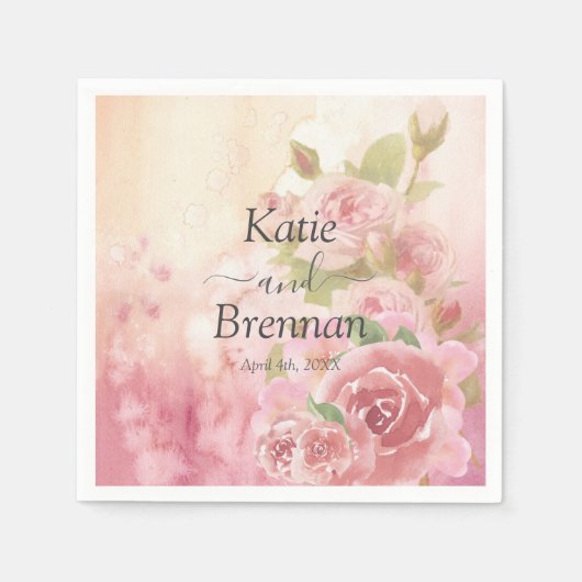 Blush Rose Botanische Hochzeit Serviette (Vorderseite)