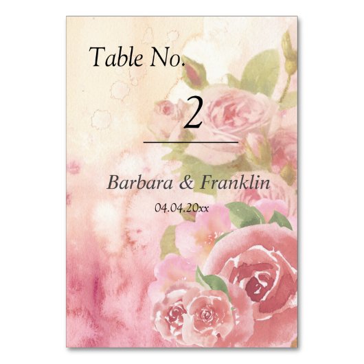 Blush Rose Botanische Hochzeit Tischnummer (Vorderseite)