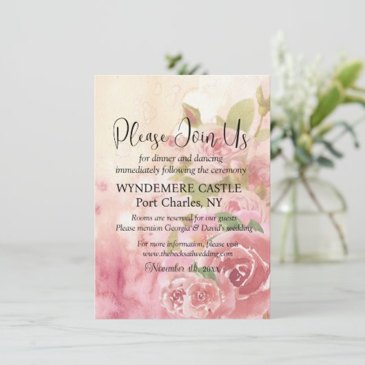 Blush-Rose Botanischer QR-Code Hochzeit Begleitkarte (Stehend Vorderseite)