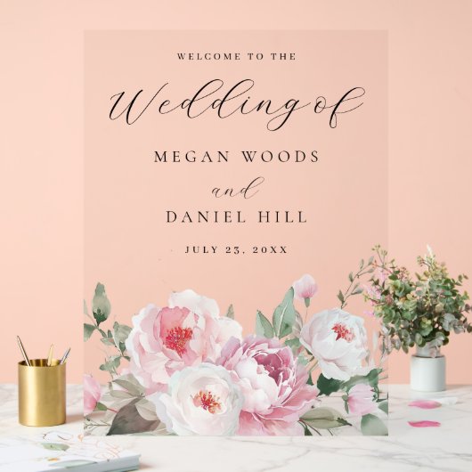 Blush & Rose Botanisches Blumenzeichen Große Hochz Acrylschild (Hochzeit)