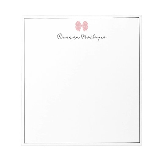 Blush Rose Bow Border Script Custom Name Script Notizblock (Vorderseite)