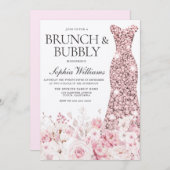 Blush Rose Brautparty Brunch & Bubbly Einladung (Vorne/Hinten)