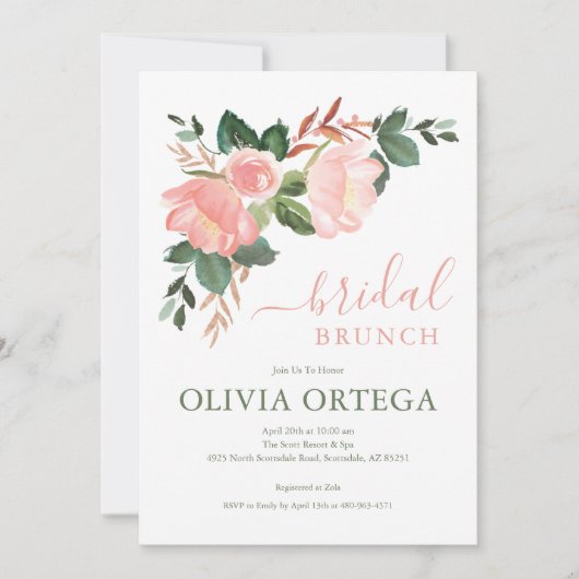 Blush Rose Brautparty Brunch Einladung (Vorderseite)