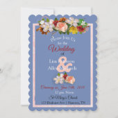 Blush Rose Burgundy Blue Floral Wedding Einladung (Vorderseite)