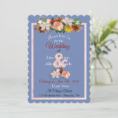 Blush Rose Burgundy Blue Floral Wedding Einladung (Stehend Vorderseite)