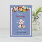 Blush Rose Burgundy Blue Floral Wedding Einladung (Stehend Vorderseite)