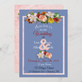Blush Rose Burgundy Blue Floral Wedding Einladung