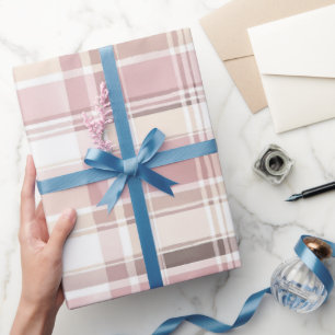 Blush Rose Creme Brown Streifen Geburtstag Geschenkpapier