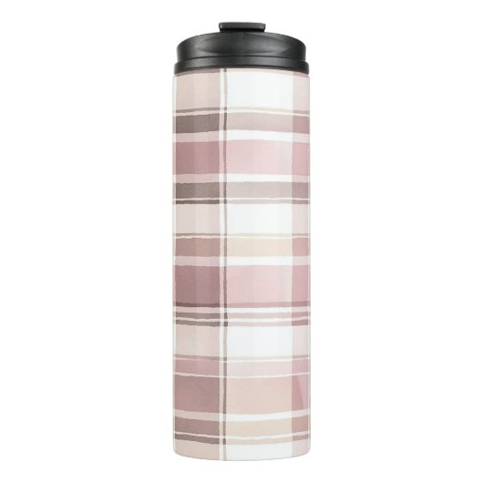 Blush Rose Creme Brown Streifen Weihnachten Thermosbecher (Vorderseite)