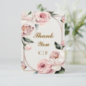 Blush Rose Custom Wedding Danke Card (Stehend Vorderseite)