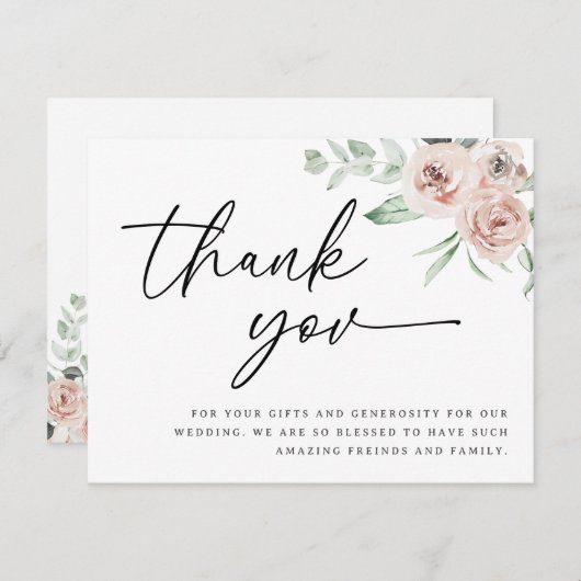 Blush Rose Dankeschön Karte, Hochzeit danke Einladung (Vorne/Hinten)
