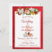 Blush Rose Einladung von Deep Red Floral Hochzeit (Vorderseite)