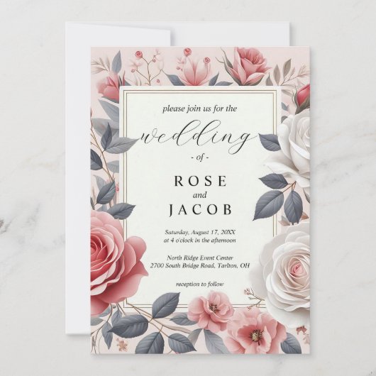Blush Rose Einladung zur Hochzeit (Vorderseite)