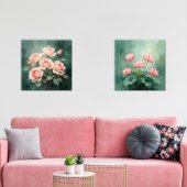 Blush Rose Elegance on Deep Jade Bilderwand Sets (Wohnzimmer)