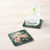 Blush Rose Elegance on Deep Jade Getränkeuntersetzer (Rechte Seite)