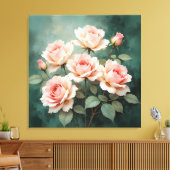 Blush Rose Elegance on Deep Jade Leinwanddruck (Insitu (Wohnzimmer))