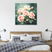 Blush Rose Elegance on Deep Jade Leinwanddruck (Insitu (Schlafzimmer))