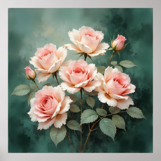 Blush Rose Elegance on Deep Jade Poster (Vorne)