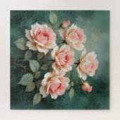 Blush Rose Elegance on Deep Jade Puzzle (Horizontal)