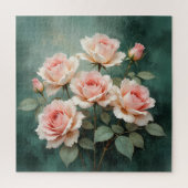 Blush Rose Elegance on Deep Jade Puzzle (Vertikal)