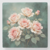 Blush Rose Elegance on Deep Jade Steinuntersetzer (Vorderseite)