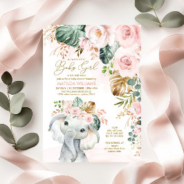 Blush Rose Elephant Sweet Baby Girl Babydusche Einladung