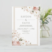 Blush Rose & Elfenbeinblume Einladung zur Hochzeit (Stehend Vorderseite)