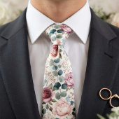 Blush Rose & Eucalyptus Floral  Krawatte