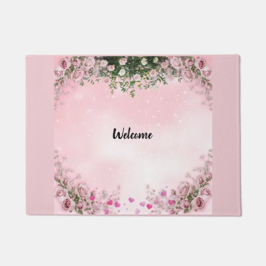 Blush Rose Floral Entry Way Welcome Door Mat Fußmatte (Vorderseite)