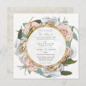 Blush Rose Floral Gold Moderne Typografie Script Einladung (Vorne/Hinten)