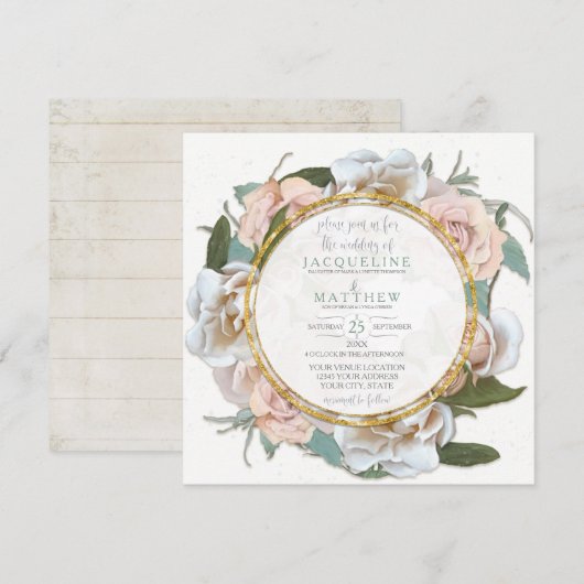Blush Rose Floral Gold Moderne Typografie Script Einladung (Vorne/Hinten)