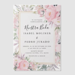 Blush Rose Floral Nuestra Boda Hochzeit Pergament Einladungen