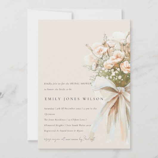 Blush Rose Floral Wedding Bouquet Brautparty Einladung (Vorderseite)