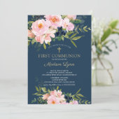 Blush Rose & Fußball Erste Kommune Einladung (Stehend Vorderseite)